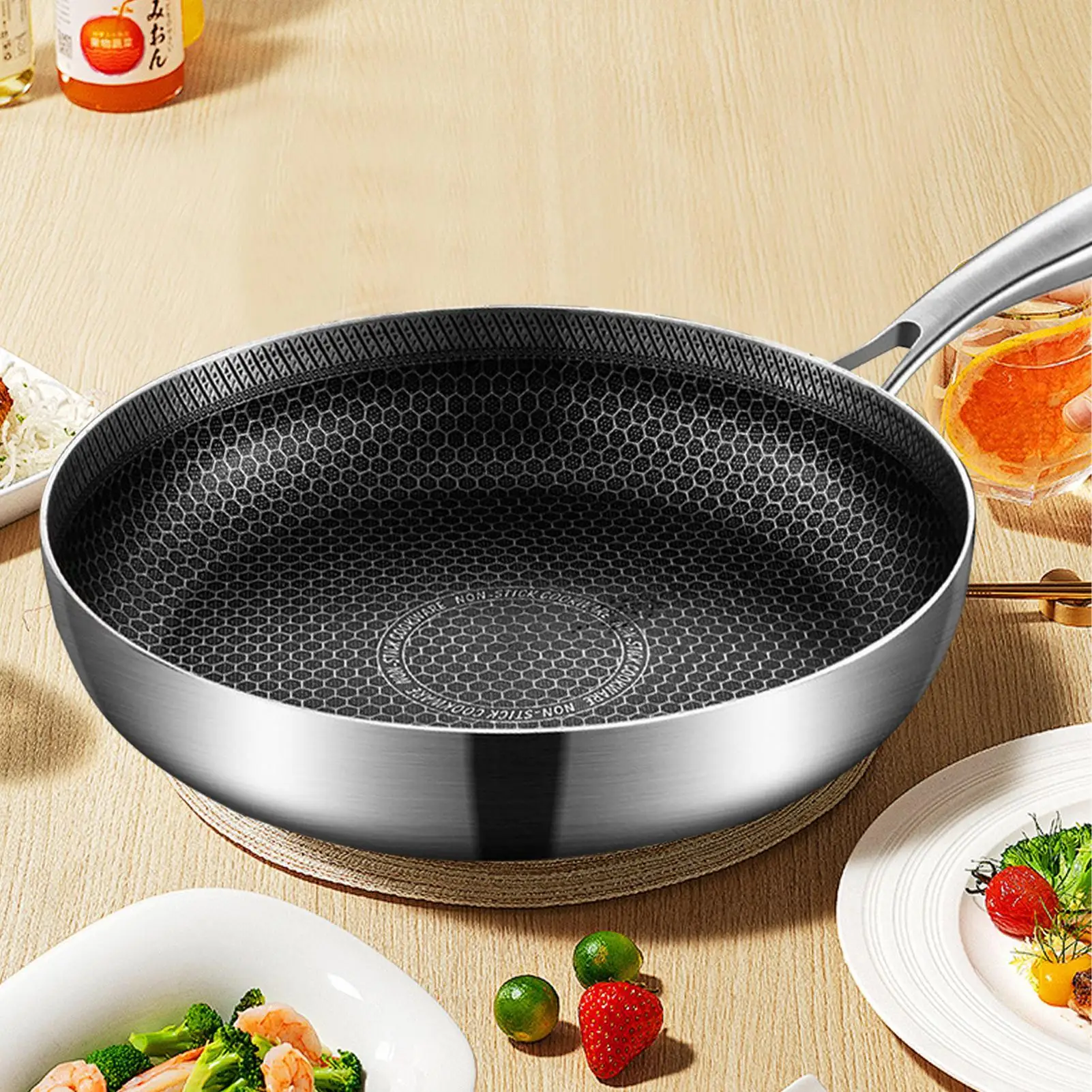 

Non Stick Fry Pan Stainless Steel Versatile Nonstick Pan Skillet Lightweight With Lid Scratch-Resistant Cookware For Home Baking