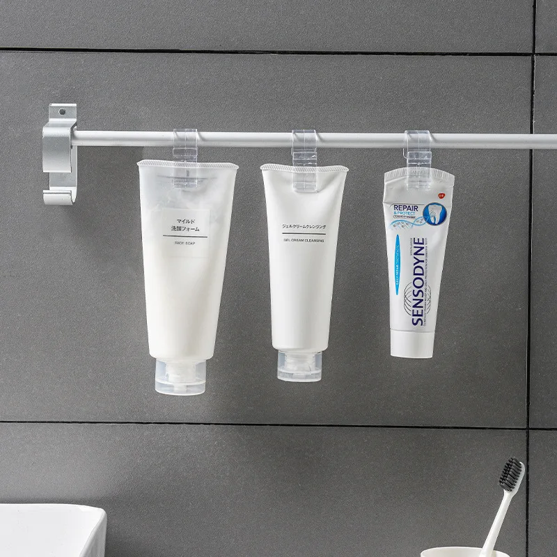 4Pcs Transparent Plastic Multi‑Clamp Hooks, Japanese‑Style Bathroom Wall‑Mount Toiletry & Toothpaste Holder