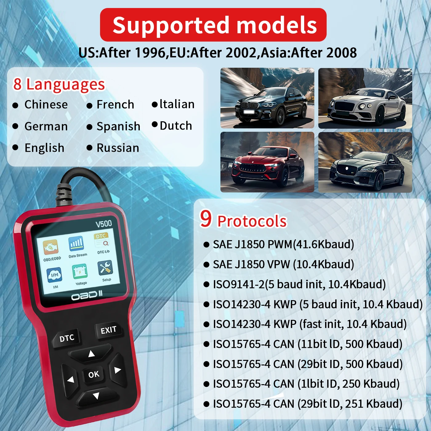 Scanner OBD2 Universale V309 Per Auto, Lettore Codici Errore Motore, Diagnostica Per Veicoli 1996+, Display LCD HD