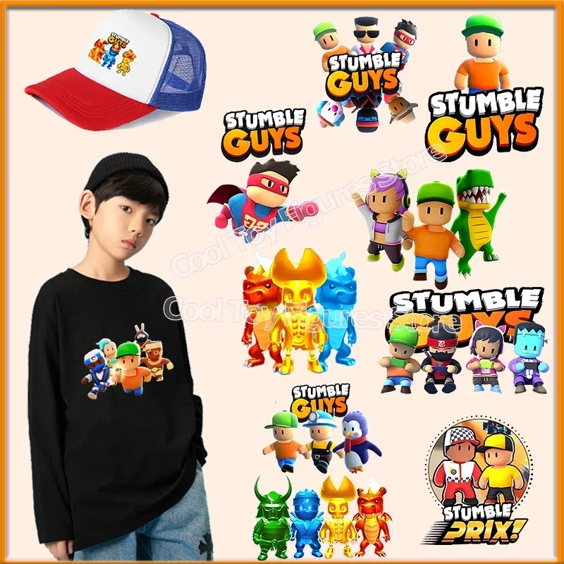 Stumble Guys Iron on Patches Clothing Heat Transfer Stickers Anime Printed T-Shirt Ironing Patches Thermo Sticker Cap Appliques