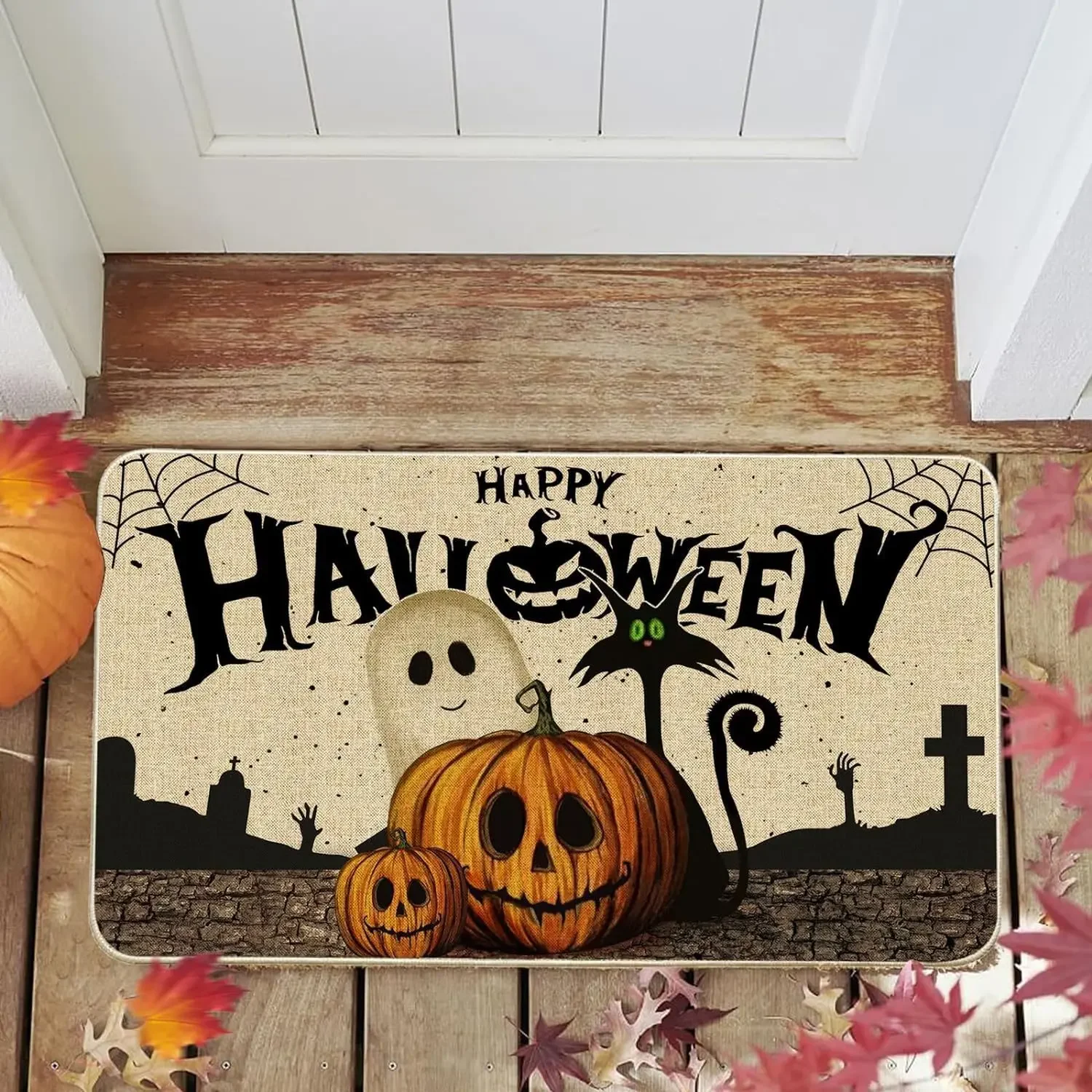 Funny Halloween pumpkin carpet household wear-resistant door mat bathroom bathroom water-absorbing non-slip foot mat