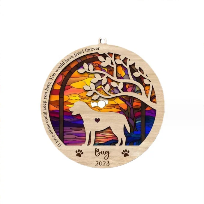 

New Arrival Wooden and Acrylic Light Catcher Gifts for Dog Lovers Window Hangings Dog Loss Gift