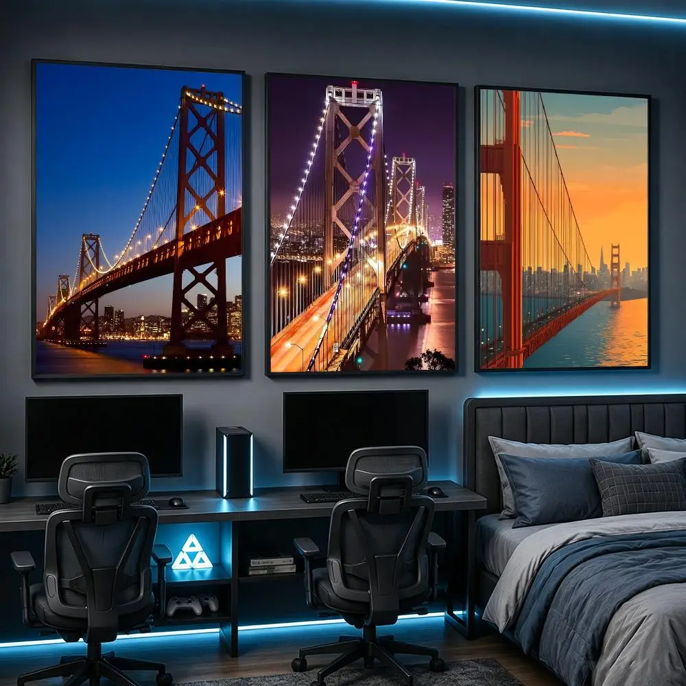 landmark Golden Gate Bridge Poster HD Poster Anime Aesthetic Wall Art For Game Anime Lovers Bedroom Gaming Room Decor Ideal Gift