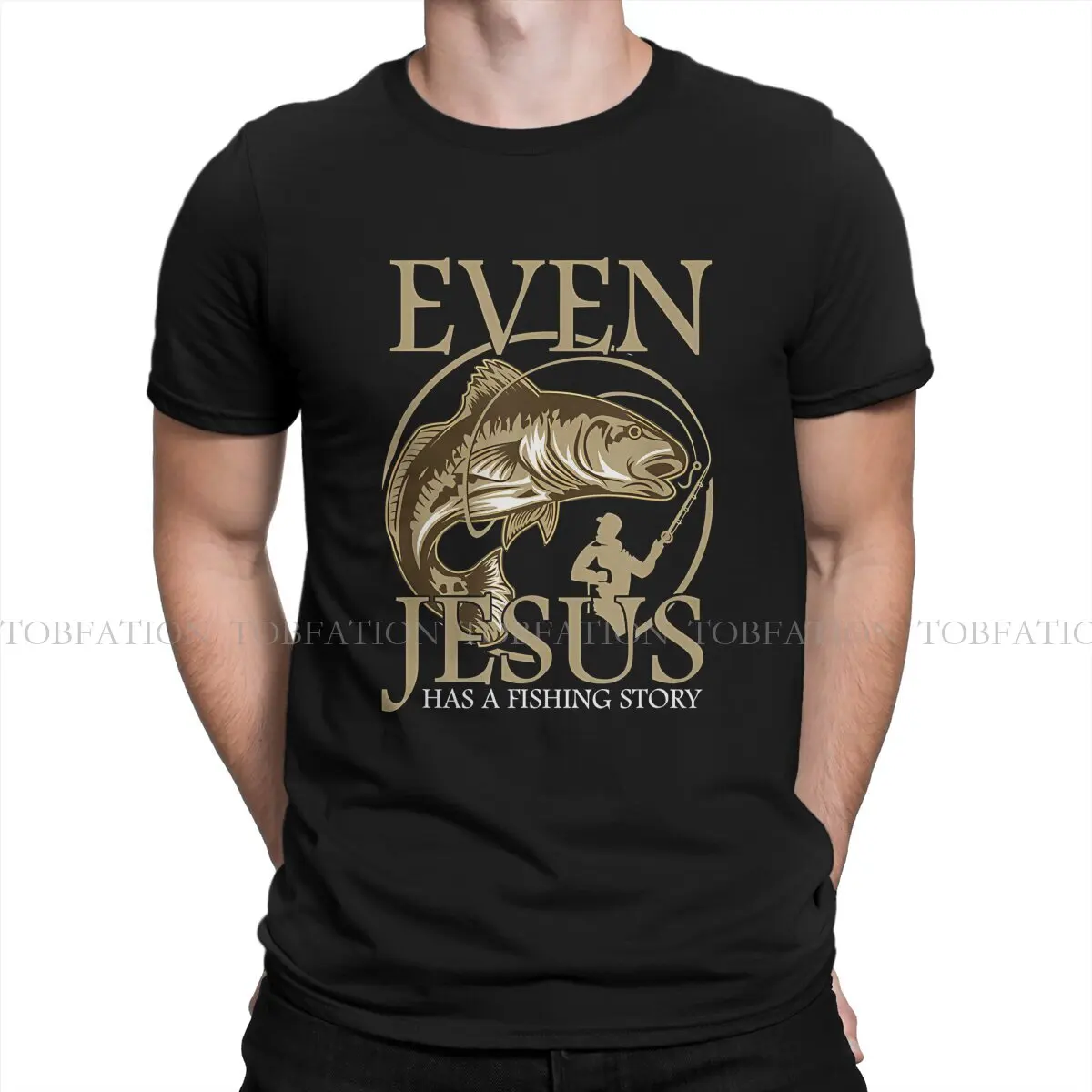 Fishing Lure Crewneck TShirts Even Jesus Print Men's T Shirt Hipster Clothing