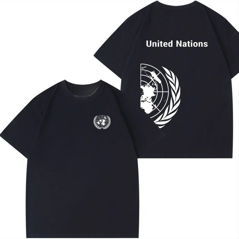 Trend United Nations Same Badge Custom Peacekeeping Rescue Suit Short-sleeved T-shirt Men's and Women Pure Summer Clothes Trend