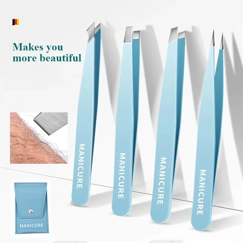 4 個の高品質眉毛ピンセットカラフルな髪美容細い毛プラーステンレス鋼斜め眉クリップ除去メイクアップツール