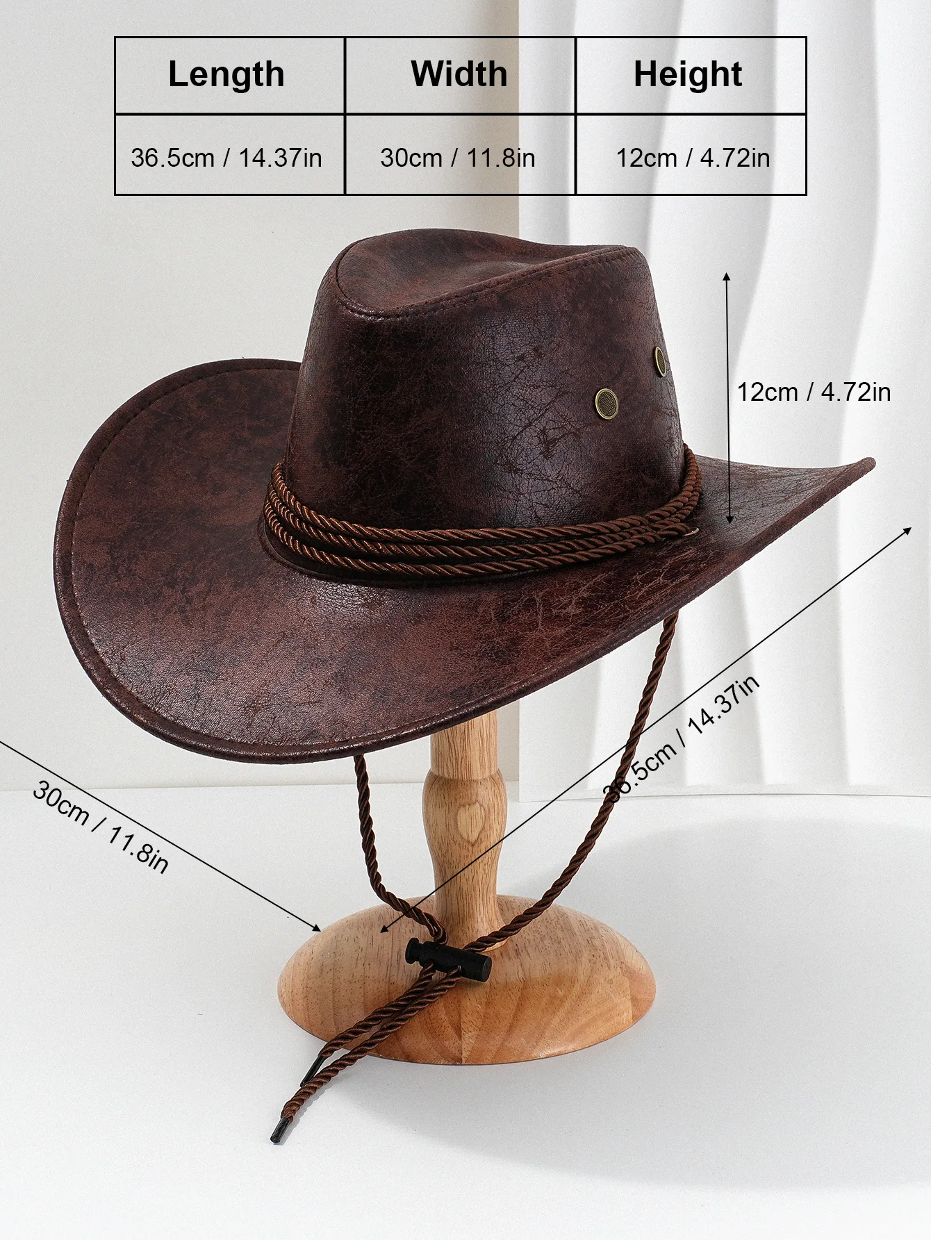 Vintage Kunstleder Big-Edge Western Cowboy Hüte Panama Gentleman Cowgirl Jazz Hut Urlaub Party Cosplay Hut – Detail 2