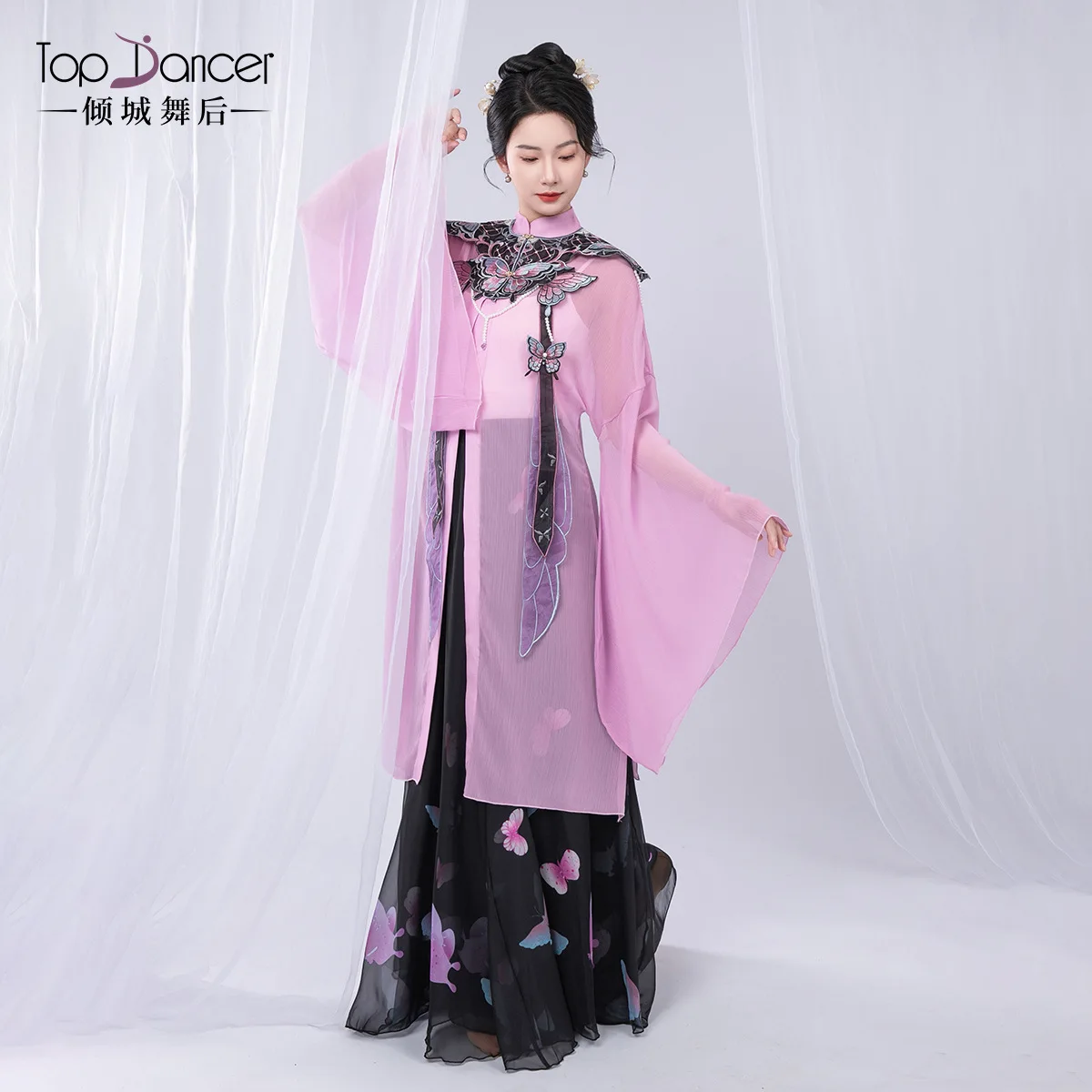 زي الرقص الكلاسيكي المطرز سحابة الكتف تتدفق الشاش تنورة السراويل الصينية هان تانغ نمط مرحلة الأداء اللباس