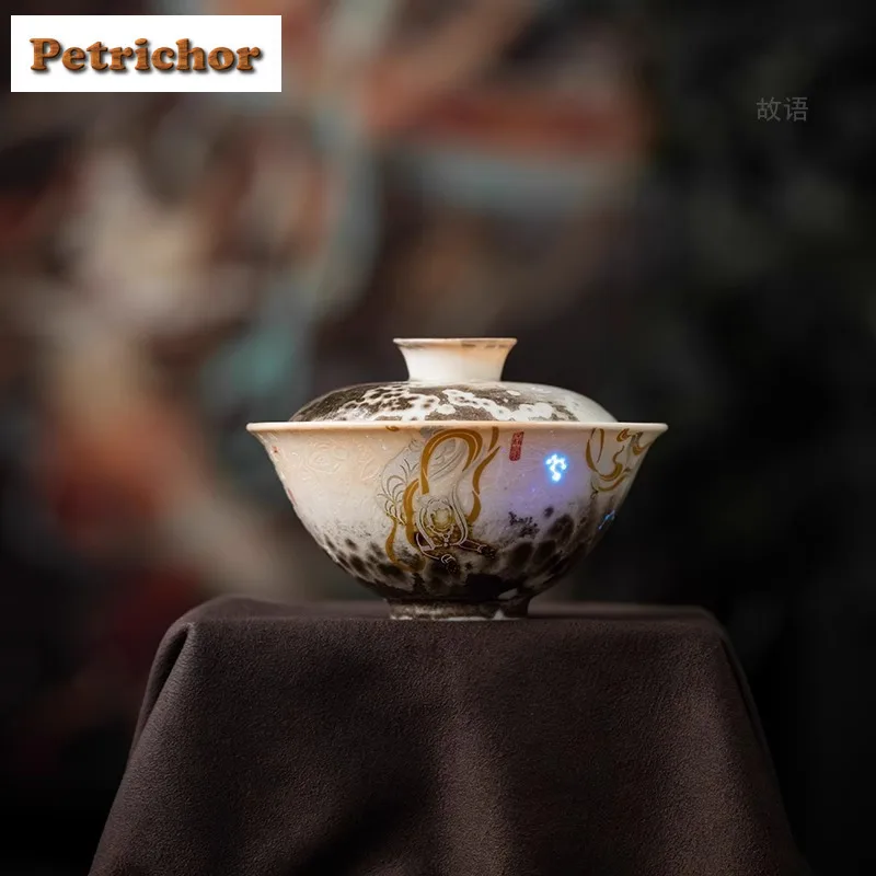 

Фарфоровая чаша Dunhuang Apsaras, фарфоровая чая Gaiwan, древняя чайная чаша с набором крышек, крышка для заваривания чая, миска, посуда, чайники