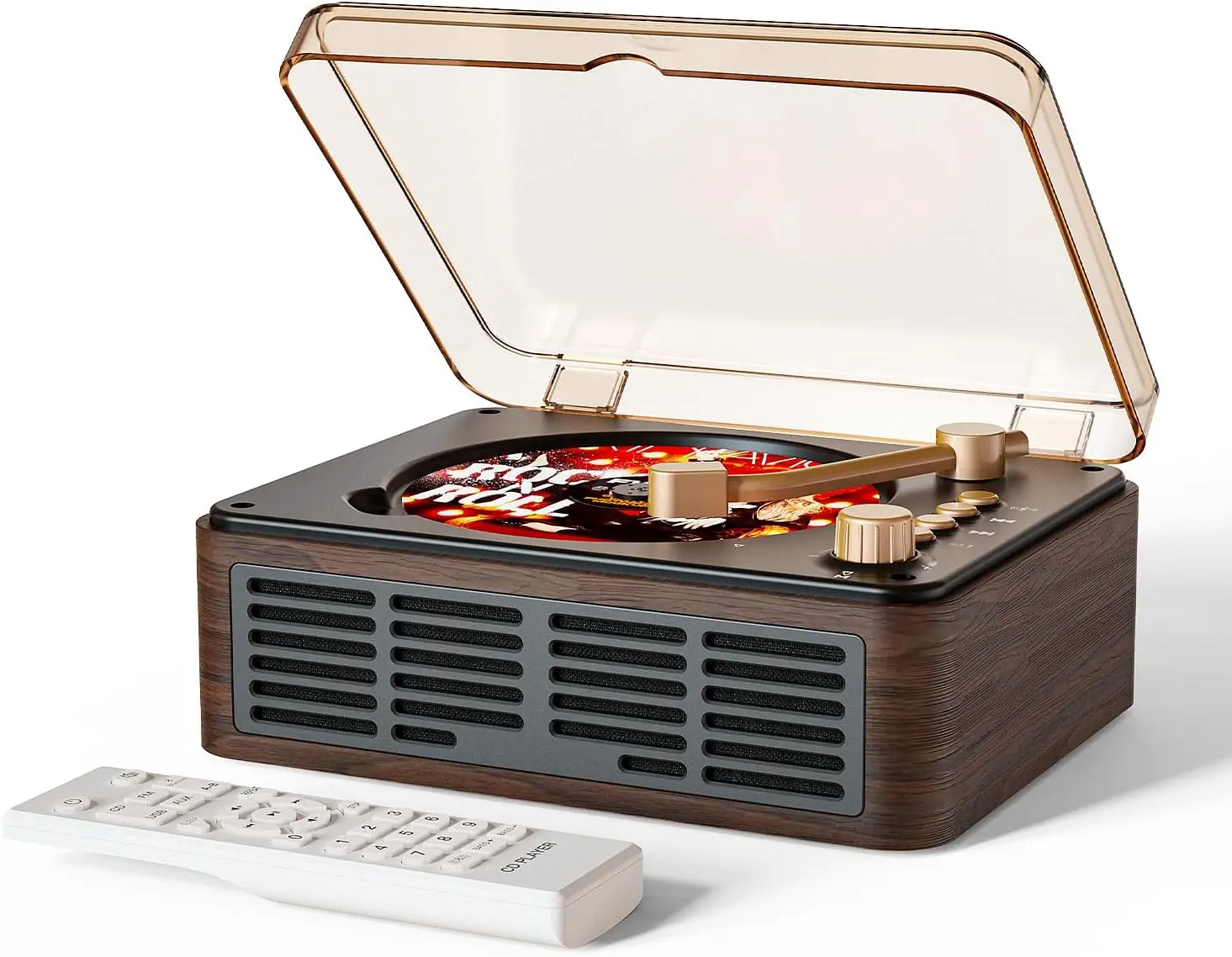 

Портативный Bluetooth-плеер для CD-дисков с FM-радио, ретро-дизайн из дерева, пульт дистанционного управления - цвет орехово-коричневый