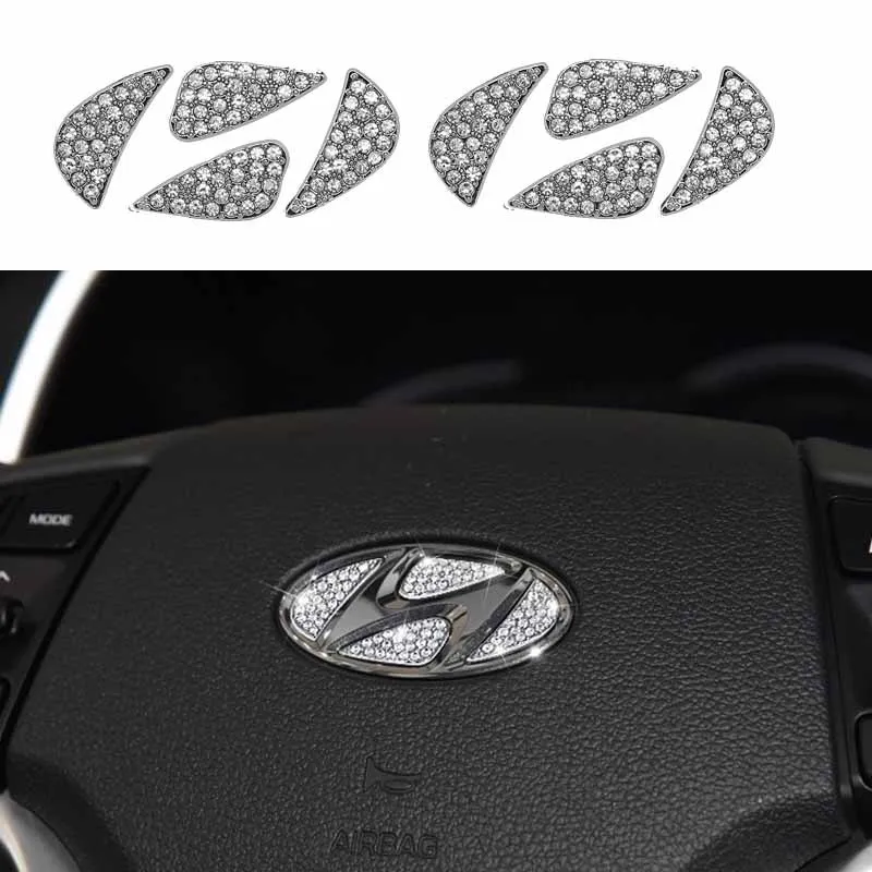 Car interior Car Steering Wheel Logo Crystals Diamond/ Carbon Fiber Decor Cover Sticker For Hyundai i25 i35 Tucson Accent