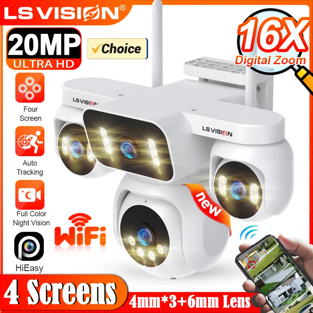 

LS VISION 10K WiFi Cameras Four Lens 16X Zoom Outdoor Wireless Security Camera Night Vision Human Detection Auto Tracking HiEasy