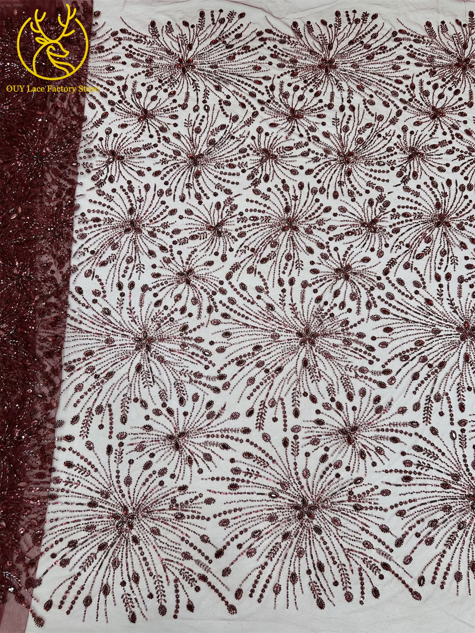 Goldene französische Edelstein-Perlenstickerei-Spitze, hochwertige nigerianische Mesh-Pailletten-Tüllspitze, afrikanischer Spitzenstoff für Damenkleider – Detail 17