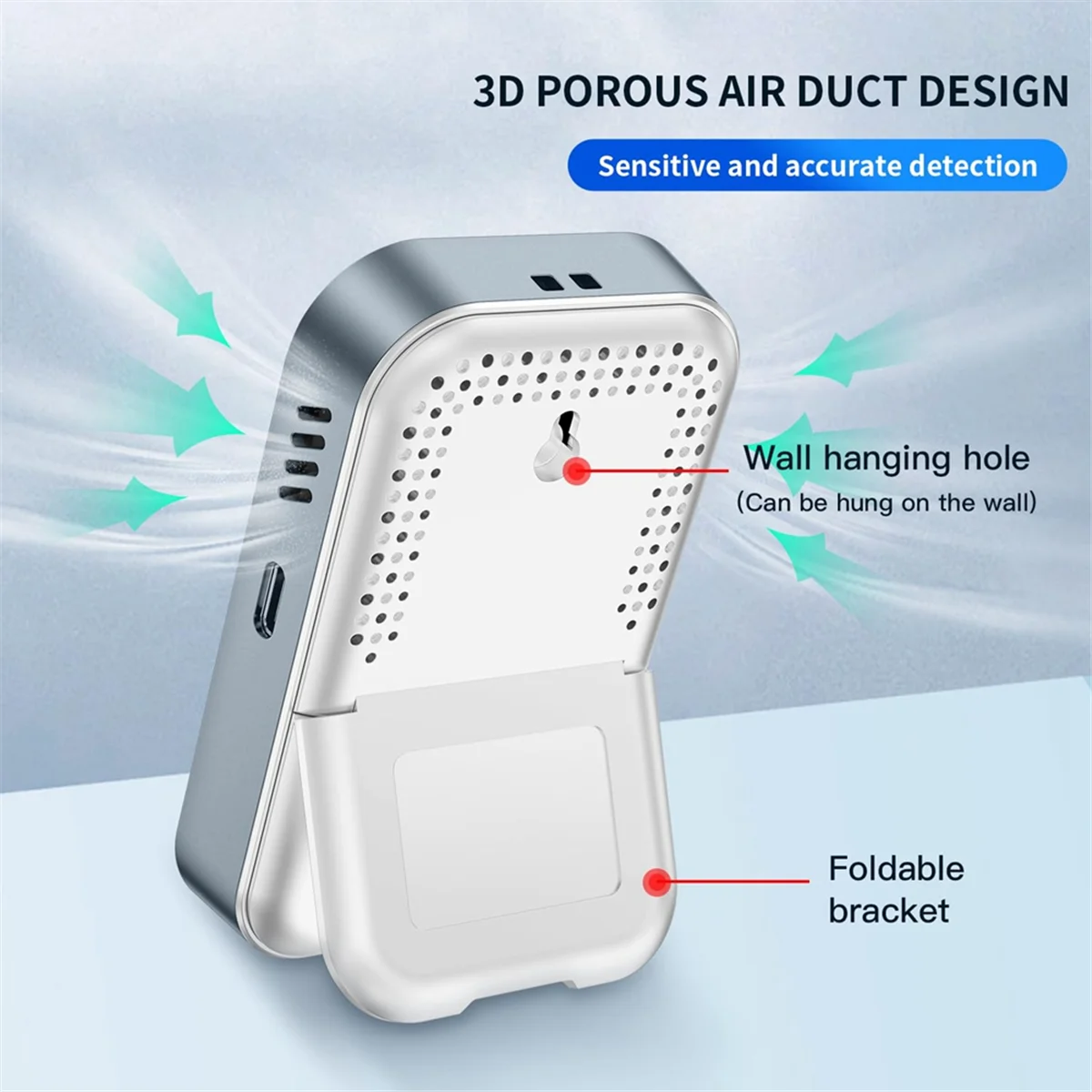 3 in 1 Portable Carbon Monoxide Detectors, CO Detector Humidity and Temperature Detector for Camping Travel Home White