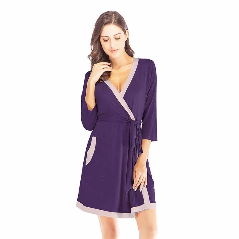 Modal Nightgown Women\'s Spring Autumn Home Wear Sleepwear Sexy Patchwork Bathrobe Loose Casual Nightwear Intimate Lingerie Robe