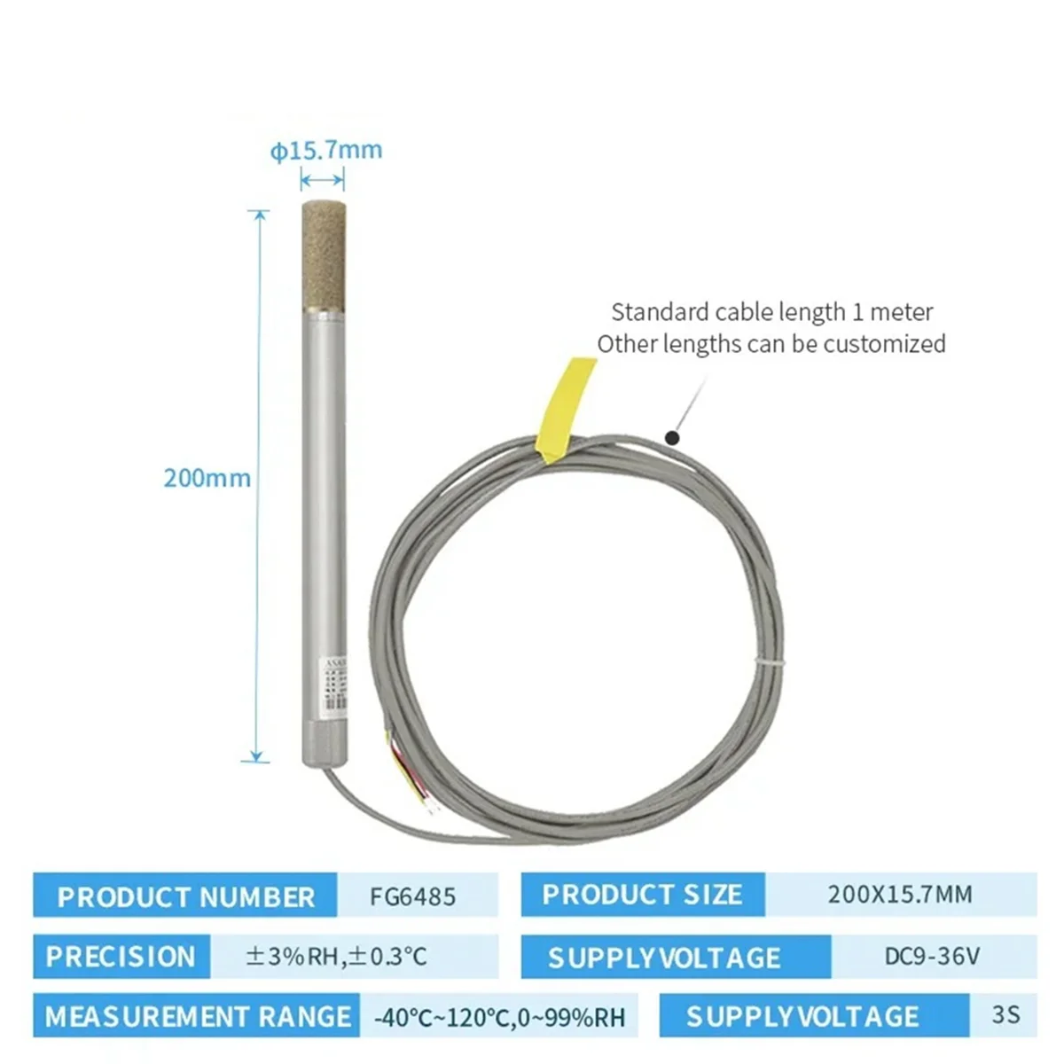 Metal Temperature and Humidity Sensor RS485 High Temperature Resistant Pipeline High Precision Industrial Chip FG6485