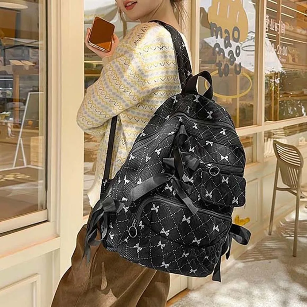 Daypack Corduroy Bow Backpack Casual Silk Design Students School Bag Scratch Prevention Durable Large Capacity Backpack Women