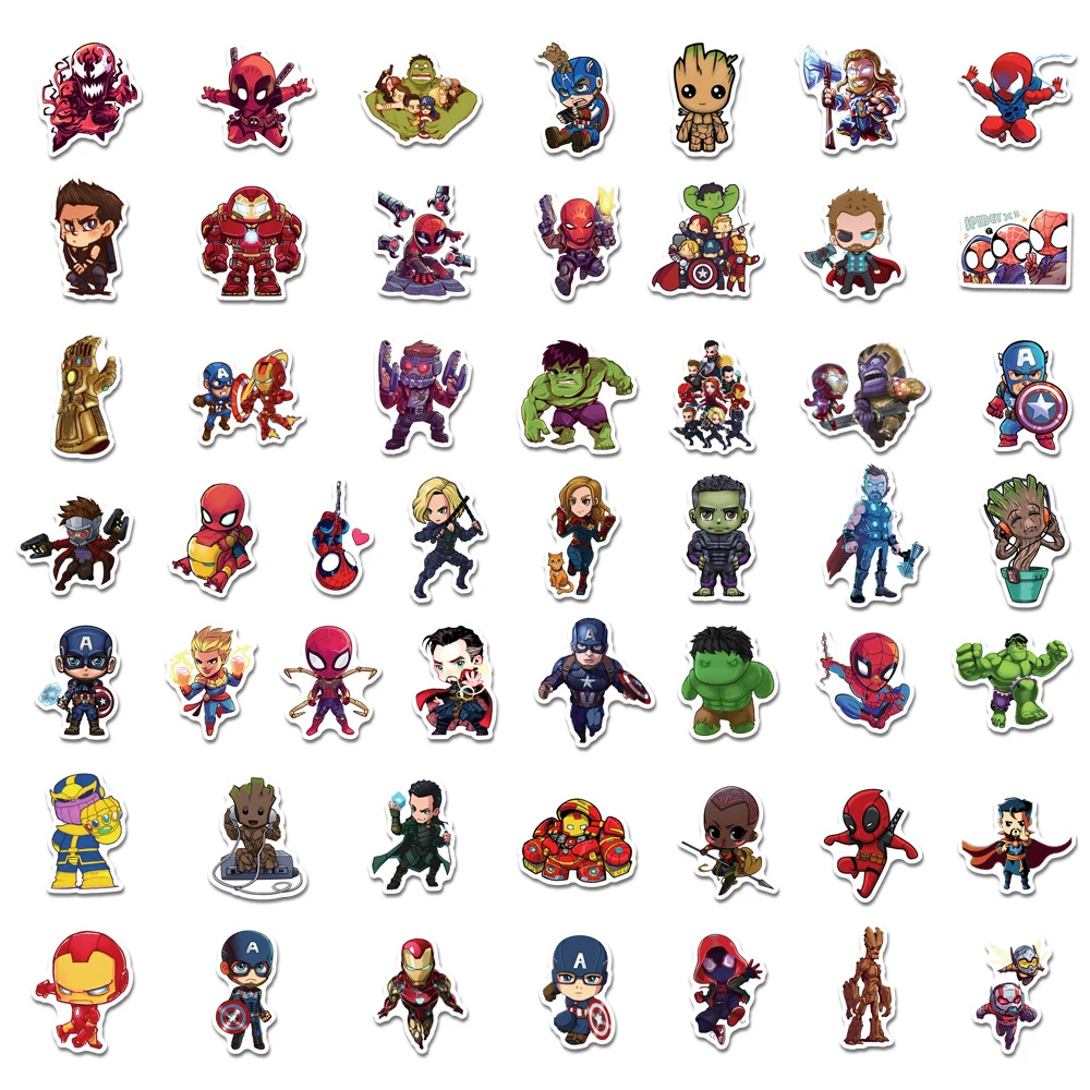 10/30/50/100PCS Disney Marvel The Avengers Captain America Spider-Man Stickers Super Hero Cartoon Decals Kids Anime Cool Sticker