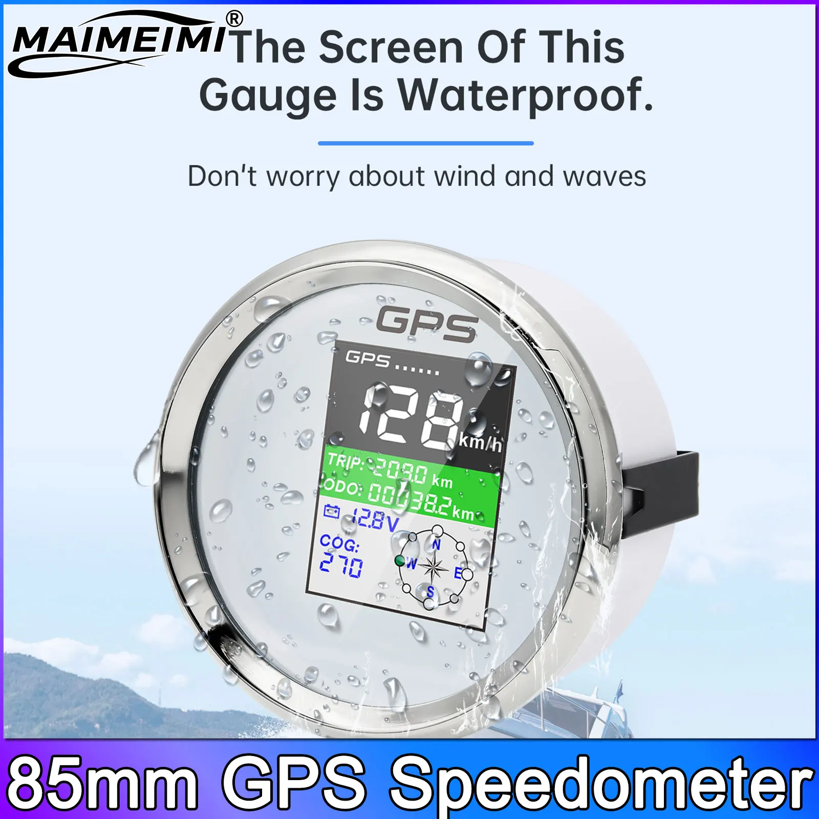 85mm Waterproof TFT Screen Digital GPS Speedometer Gauge MPH Knots Km/h Adjusted GPS Antenna for Boat Car Motorcycle Odometer