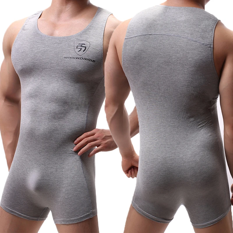 Sexy Mens Undershirts Modal Seamless Bodysuits Sports Fitness Wresting Singlet Jumpsuits Shorts Slip Homme Sleepwear Underwear