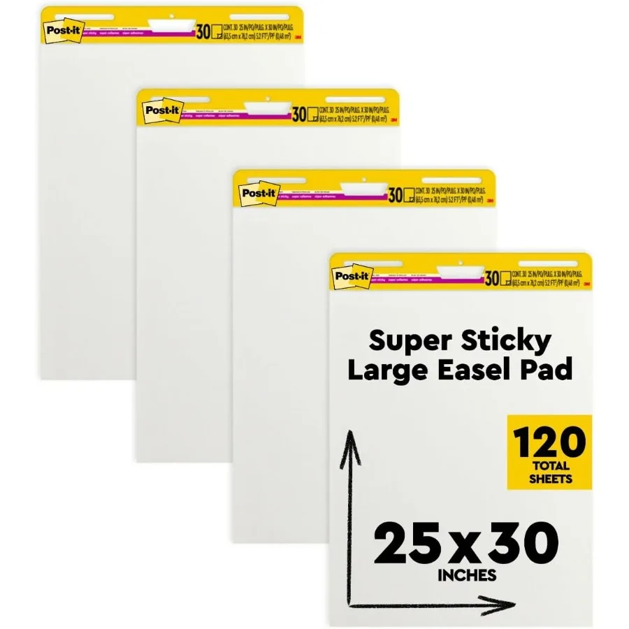 

Super Sticky Easel Pad 25 in x 30 in White 30 Sheets/Pad 4 Pads/Pack Great for Virtual Teachers and Students 559 VAD 4PK