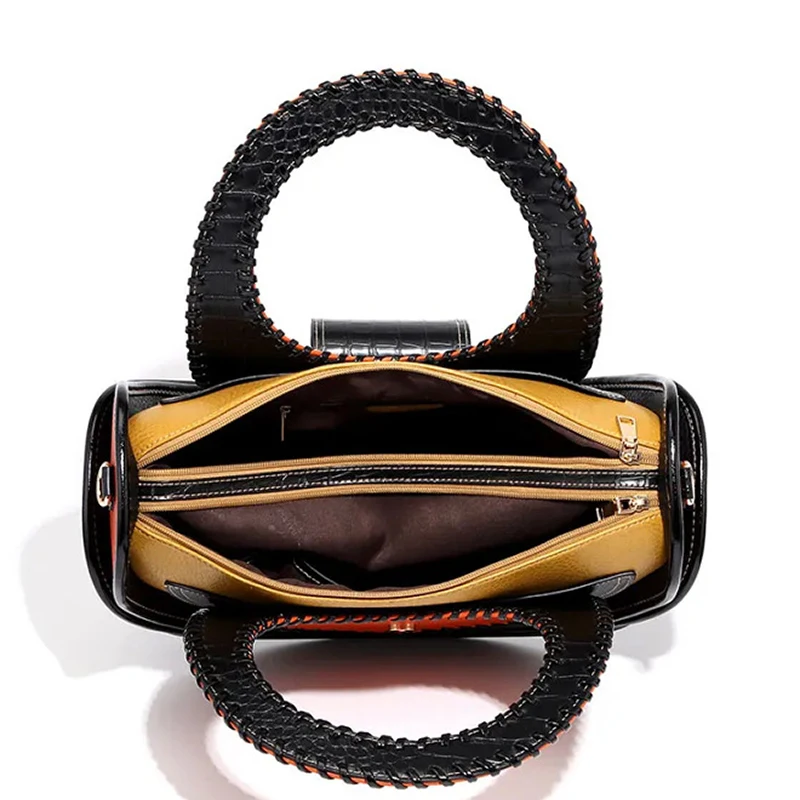 European American Retro Color-blocked Handbag Women's Commuter Shoulder/crossbody Bag Crescent Shape Tote Bag With Purse