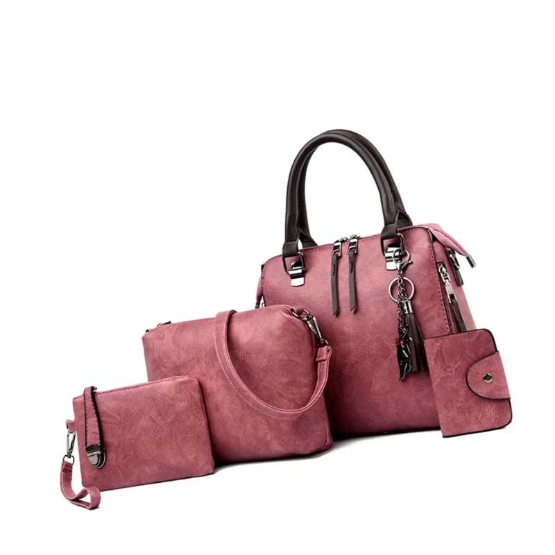 4-in-1 PU-leren handtassenset met crossbodytas Walelt-portemonnee voor moderne vrouwen