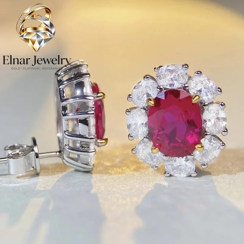 

Elnar Jewelry Luxury Solid Platinum PT950 Women's Moissanite Earrings Full Diamond Aquamarine Earrings in Europe and America