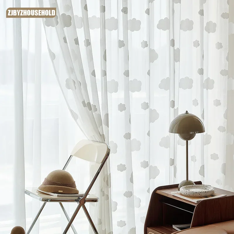 

Cloud Screen Curtain 2023 New Children's Room Living Room Screen Curtain White Three-dimensional Cut Velvet Fabric Window Screen