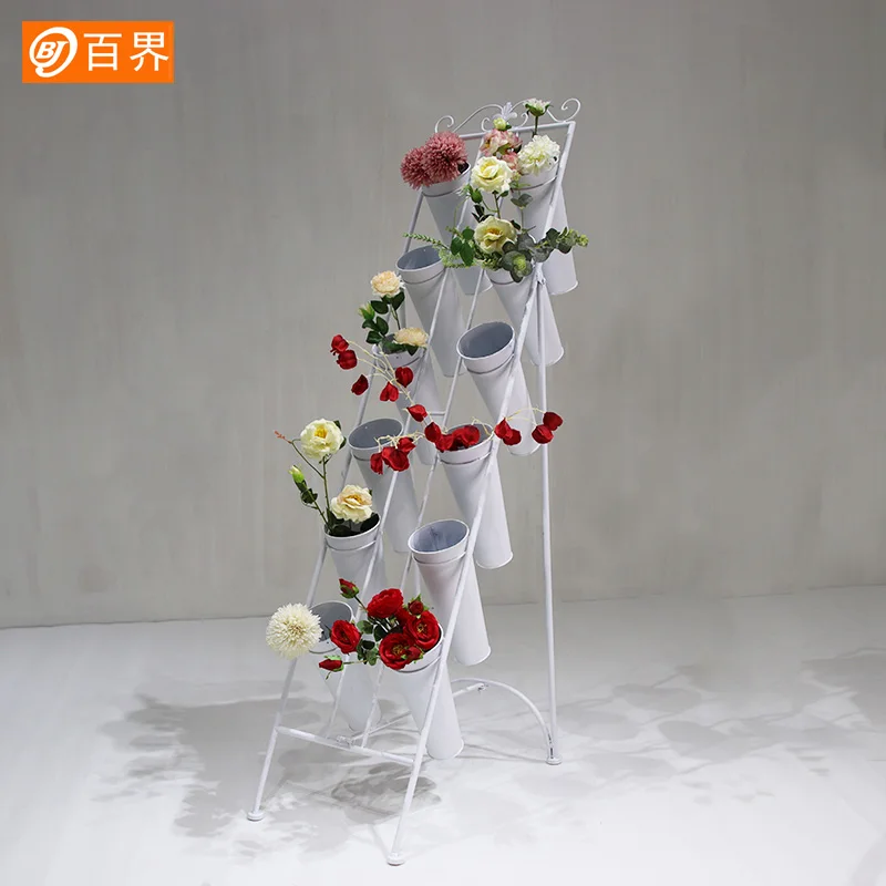 Baijie Iron Art Flower Shop Flower Bundle Display Rack Multi layer Staircase Flower Rack Flower Barrel Flower Tube Floor Display