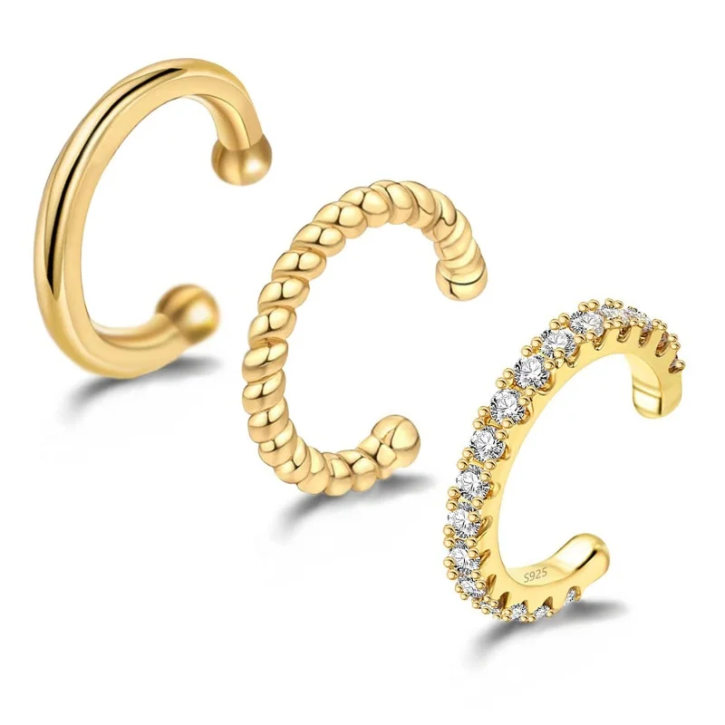 Boucles d'oreilles en Zircon plaqué or en forme de C, 3 pièces, sans Piercing, pour femmes, mode, faux Piercing étanche, boucles d'oreilles à Clip, bijoux cadeaux