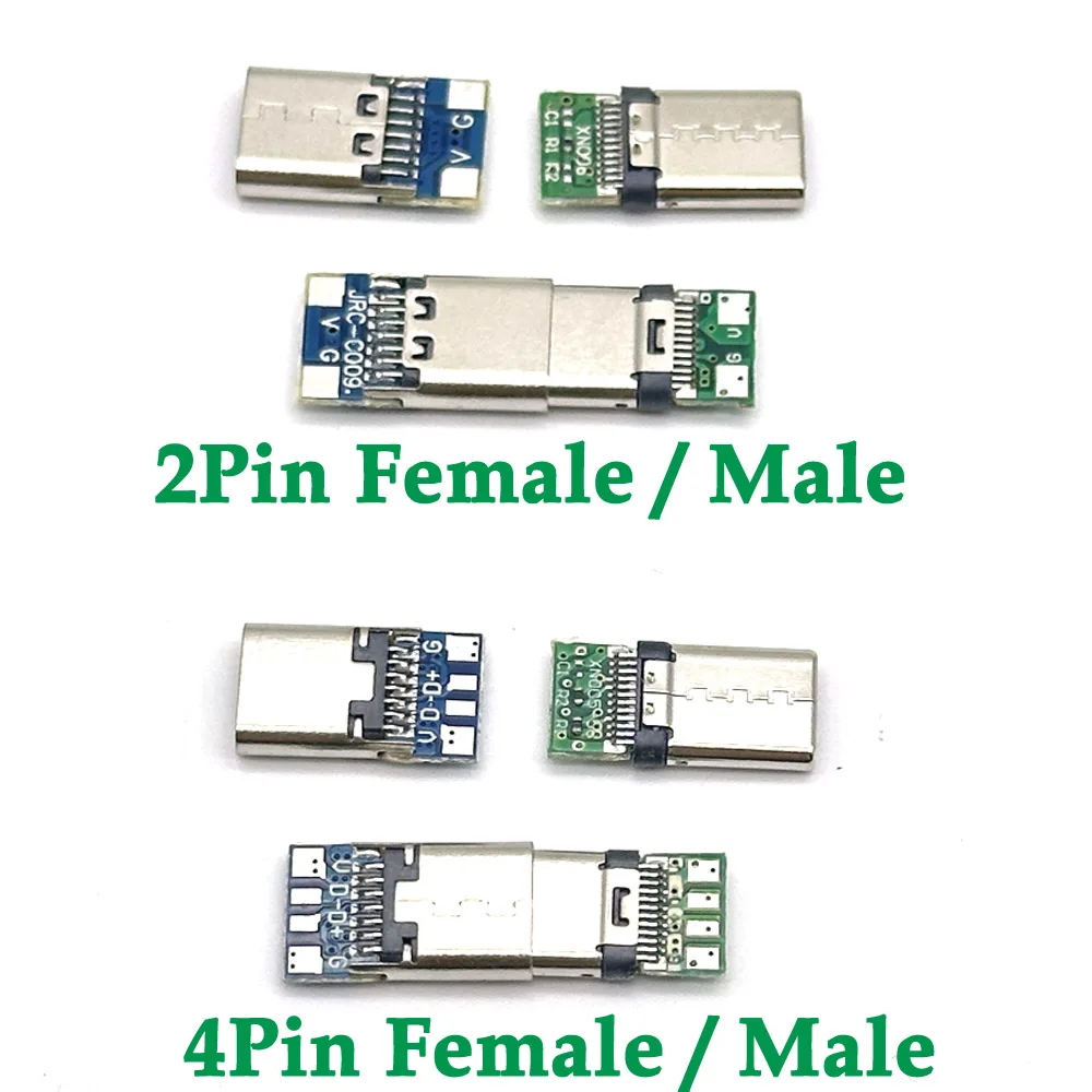 

2P 4P USB 3.1 type c male/Female Connectors Jack Tail usb Male Plug Electric Terminals welding DIY data cable Support PCB Board