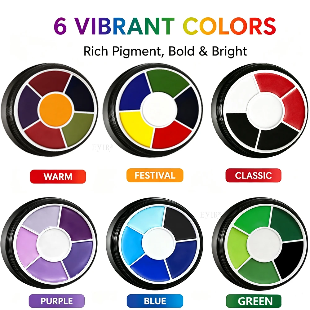 EYIR 6 Colors Zombie Face Body Paint Palette SFX Makeup Kit With 6 Brushes Halloween Cosplay Costume Party Festival Painting Set