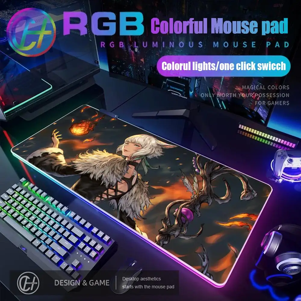 

Yshtola Fantasy Sorceress Catgirl Коврик для мыши RGB Игровой коврик для мыши Настольный HD Gamer Большой светодиодный светильник XXL Коврики для мыши ПК Компьютерный ковер