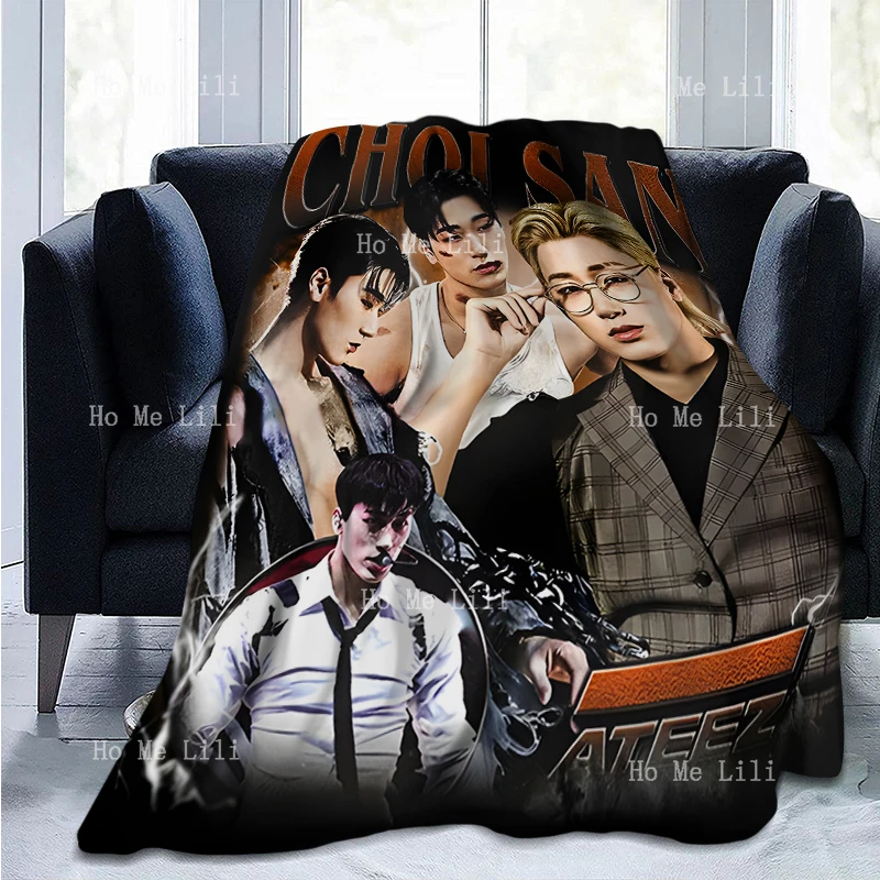 Limited Choi San Ateez Korean Pop Vintage Tribute Aesthetic Personalized Gift Fuzzy Flannel Blanket Suitable For All Seasons