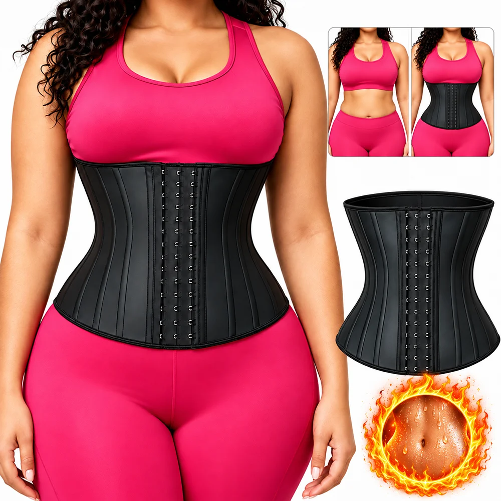 Women Hourglass Waist Trainer Corset Latex Tummy Control Waist Cincher 25 Steel Bones Slimming Shapewear Compression Body Shaper