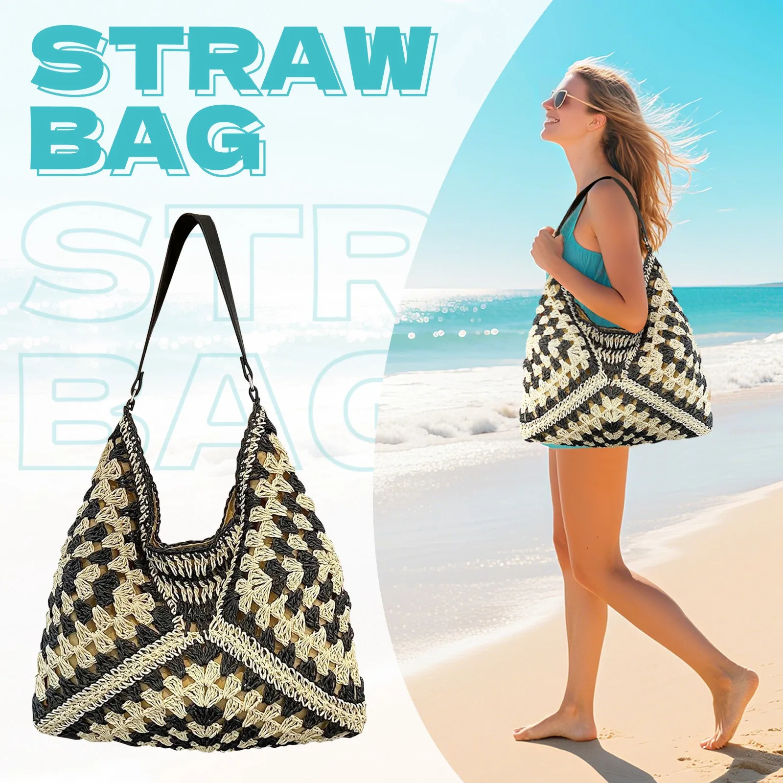 

Fashion Straw Bags For Women Summer Handle Straw Purse Crochet Beach Bag Tote Bag Trendy Straw Shoulder Handbags