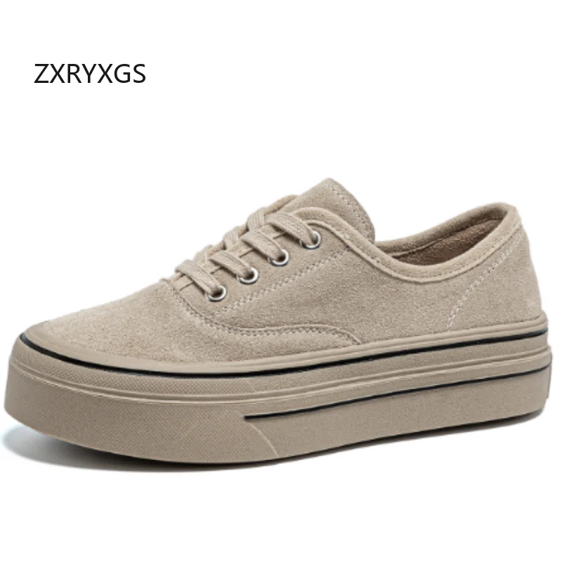 

ZXRYXGS женские кроссовки из матовой воловьей кожи на шнуровке с круглым носком из натуральной кожи, обувь на платформе, удобные повседневные кроссовки 2025