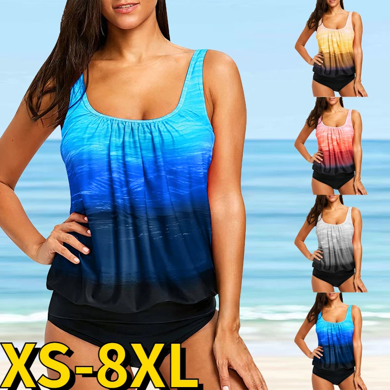 2022 Summer Women Tankini Sexy Monokini Beachwear Print Swimming Trunks High Waist Two-piece Set Fashion Swimsuit Loose Swimwear