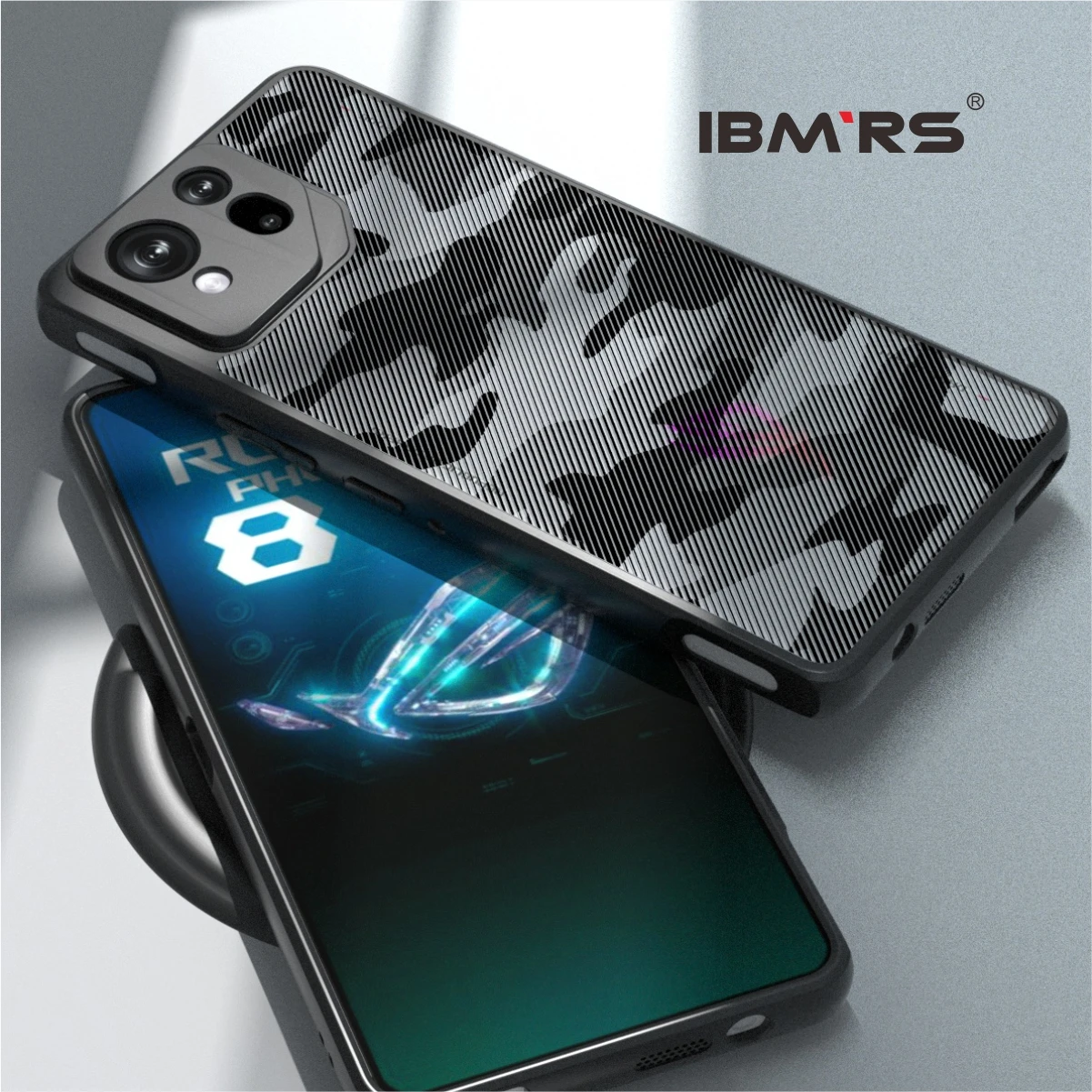 

IBMRS for Asus ROG Phone 8/8Pro Case,PC+TPU Camouflage Transparent Hard Back Duty Shockproof Advanced Slim Cover