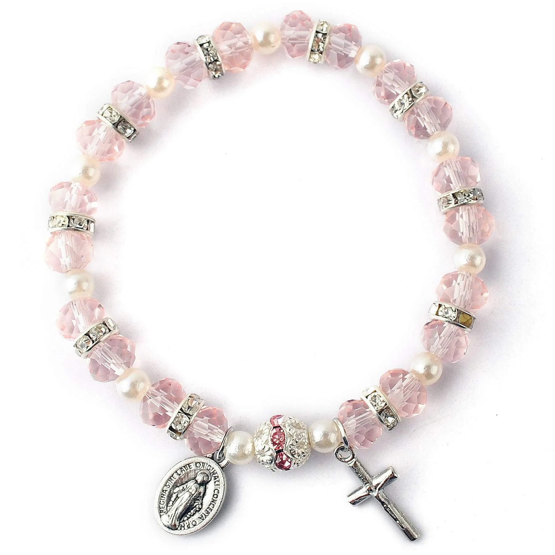 One Piece Fashion Exquisite The Virgin Mary Cross Imitation Pearl Alloy Pink Colour Beaded Bracelet Woman Party Gift Daily