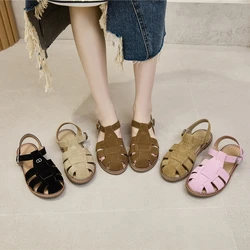 AIYUQI Flache sohlen Retro Echtes Leder Hohl Baotou Sandalen frauen 2024 Neue Hohl Schwein Käfig frauen Sandalen