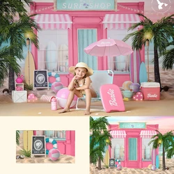 Summer Beach Surf Shop Backdrops Kids Photography Child Baby Birthday Portrait Photostudio Props Seaside Palm Trees Background