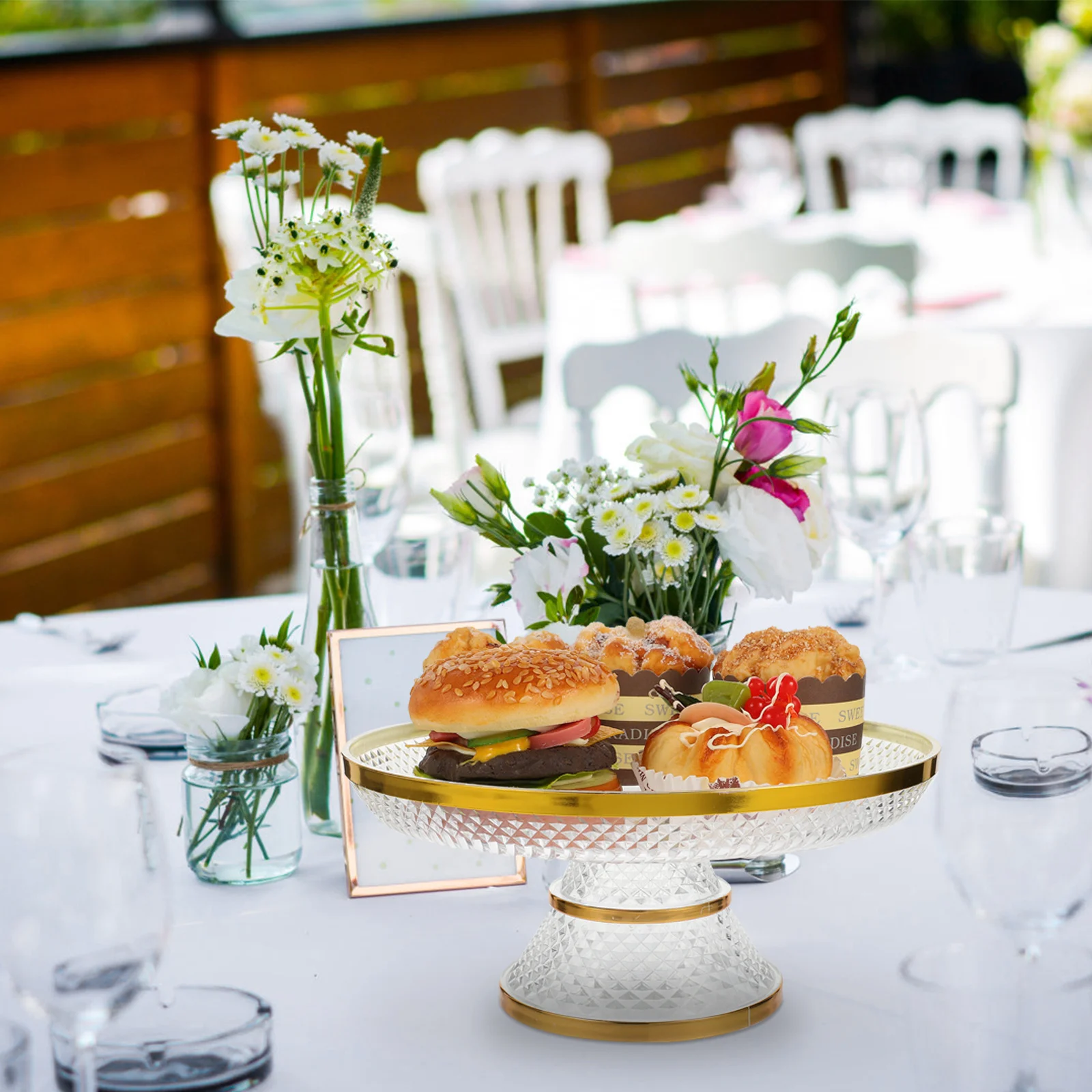 

Artistic Acrylic Cake Stand Fruit Bowl High Base Snacks Tray Footed Candy Plate Exquisite Detail Birthday Party Dessert Display