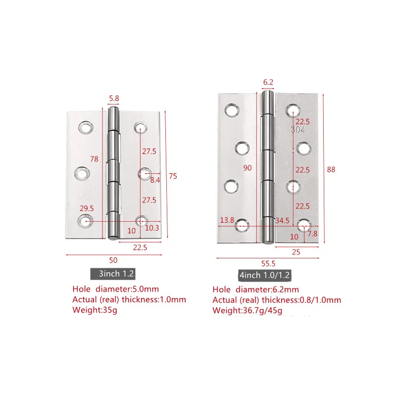 3 Inch Stainless Steel 304 201 Wooden Door Hinge Butt Hinges Folding Table Desk Hinges