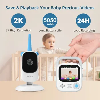 Baby camera with monitor KAWA 2K HD electronic baby surveillance camera high-definition video 4X zoom monitor TF card recording