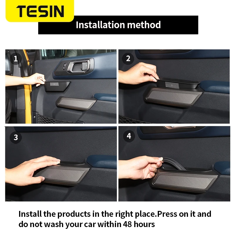 TESIN for Ford Bronco 2021 2022 2023 2024 2/4 Doors Front Rear Door Side Armrest Organizer Insert Handle Storage Box Accessories