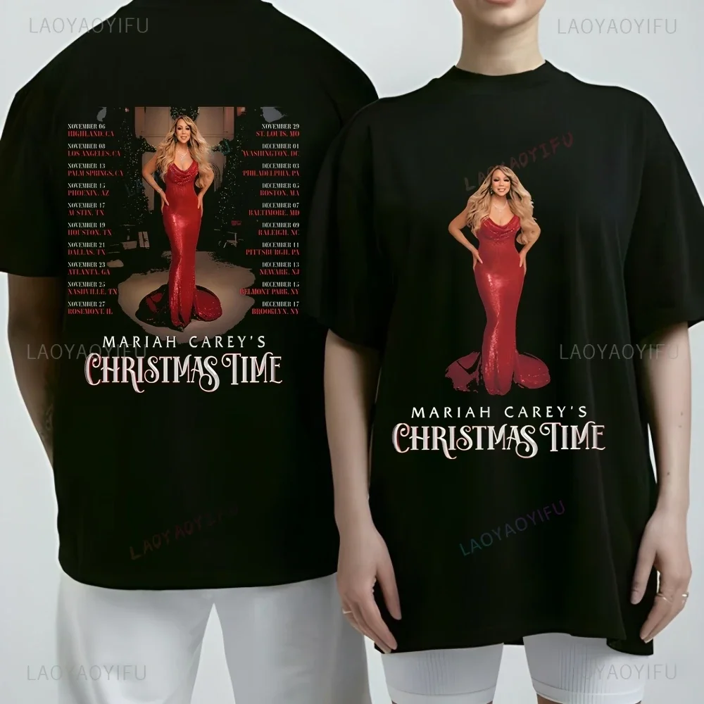 Piosenkarka Mariah Carey Życzenia Wszystko Wesołych Świąt Trend unisex Harajuku Koszula unisex z krótkim rękawem Graficzna koszulka oversize