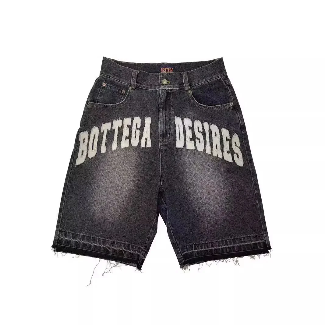 Pantalones cortos de mezclilla lavados de cintura alta con bordado callejero para hombres, Pantalones vaqueros de gran tamaño, marca de moda Retro Harajuku, Y2k, gótico, Punk