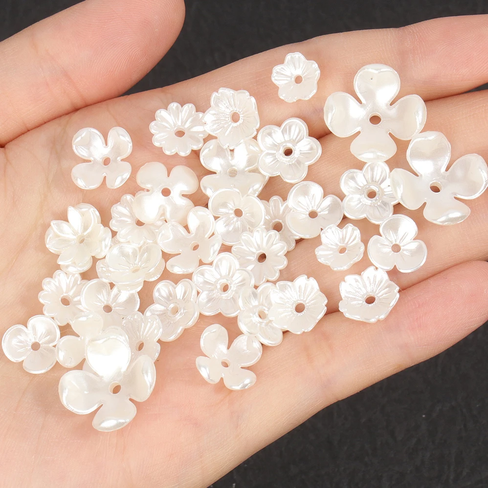 50pcs Flower Beads Caps Imitation Pearl White Acrylic For Jewelry Making Diy Elegant Bracelet Necklace Other Decors Handmade